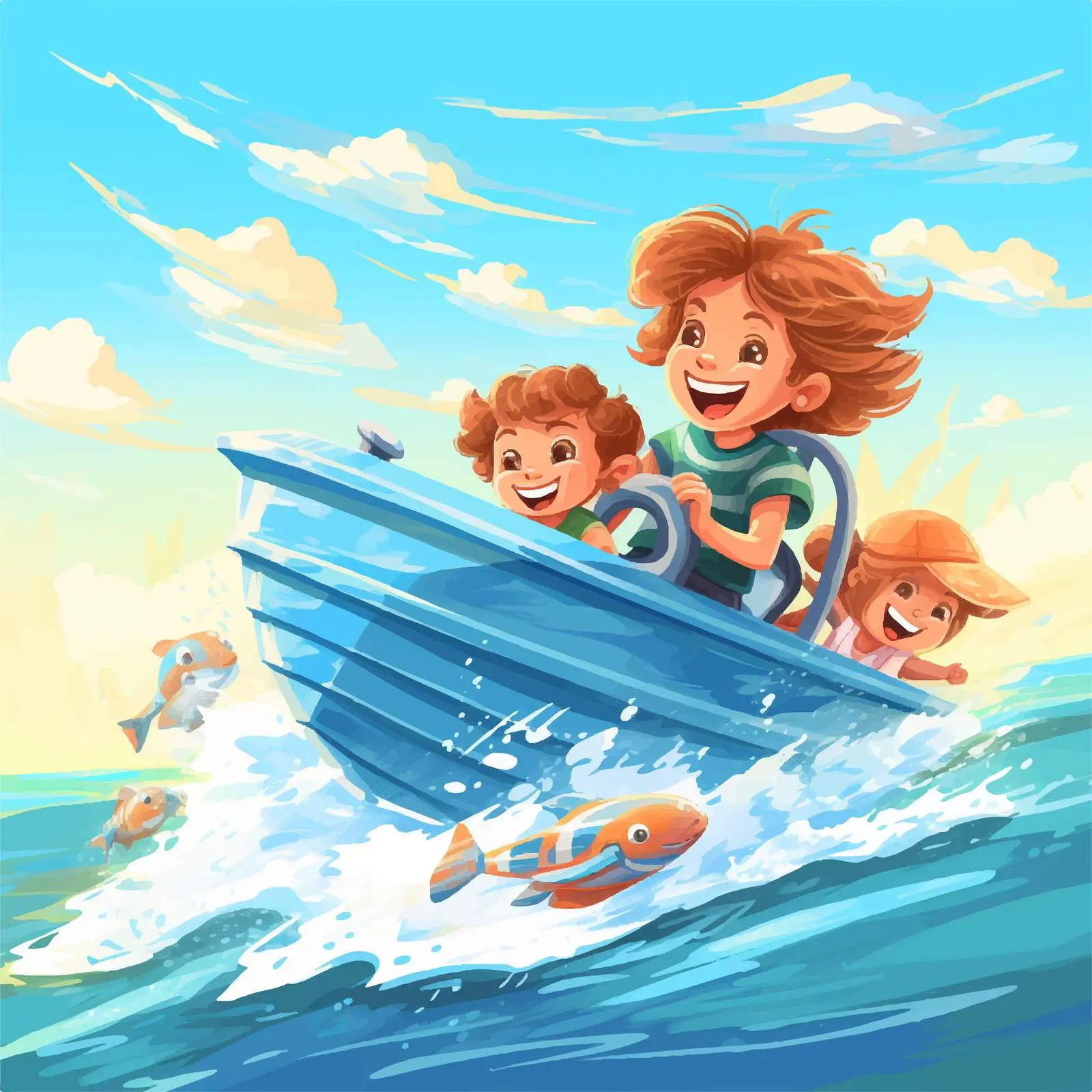 Woman Driving Speedboat with Children in Ocean — free download from Dotvec