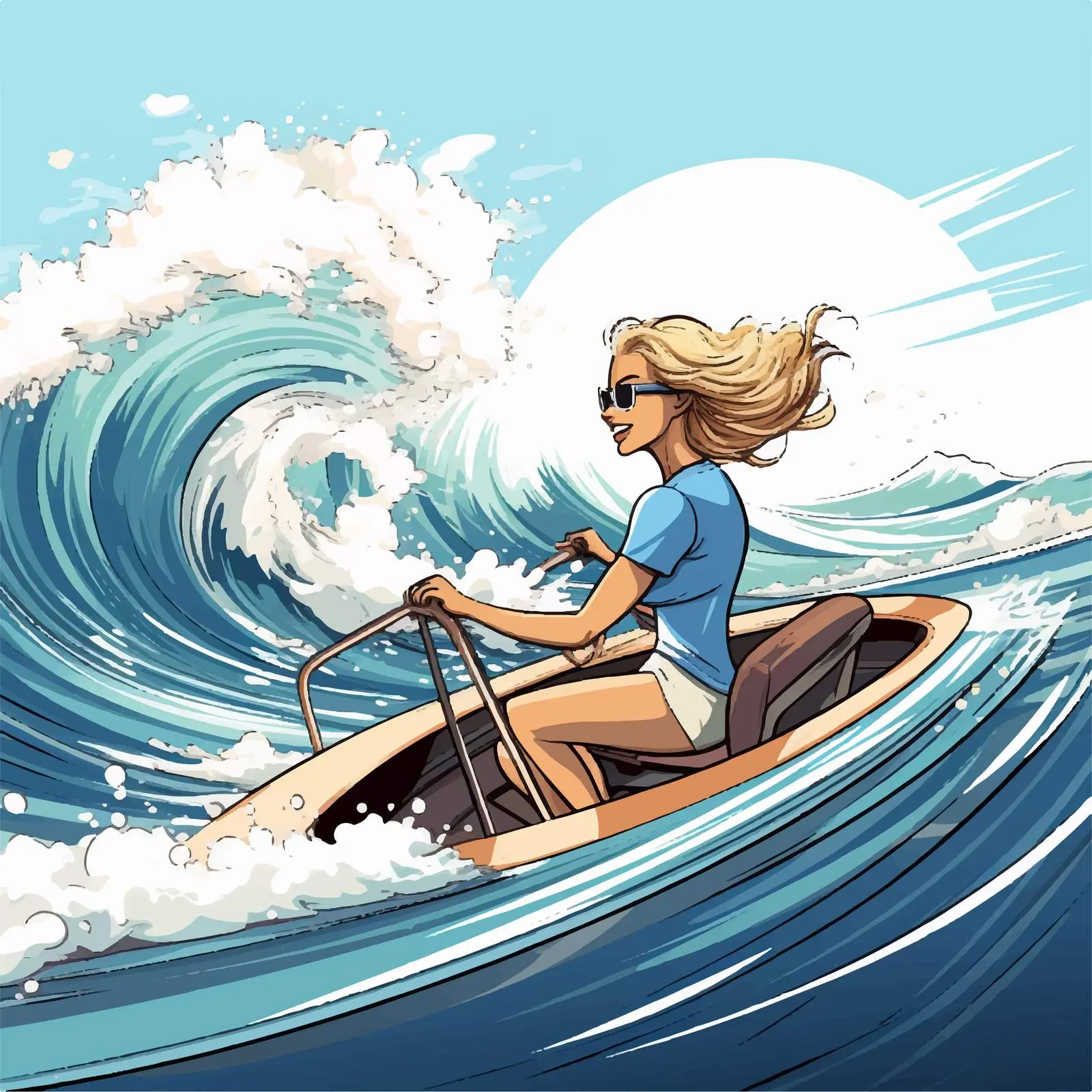 Woman Driving Speedboat in Ocean Wave Scenery — free download from Dotvec