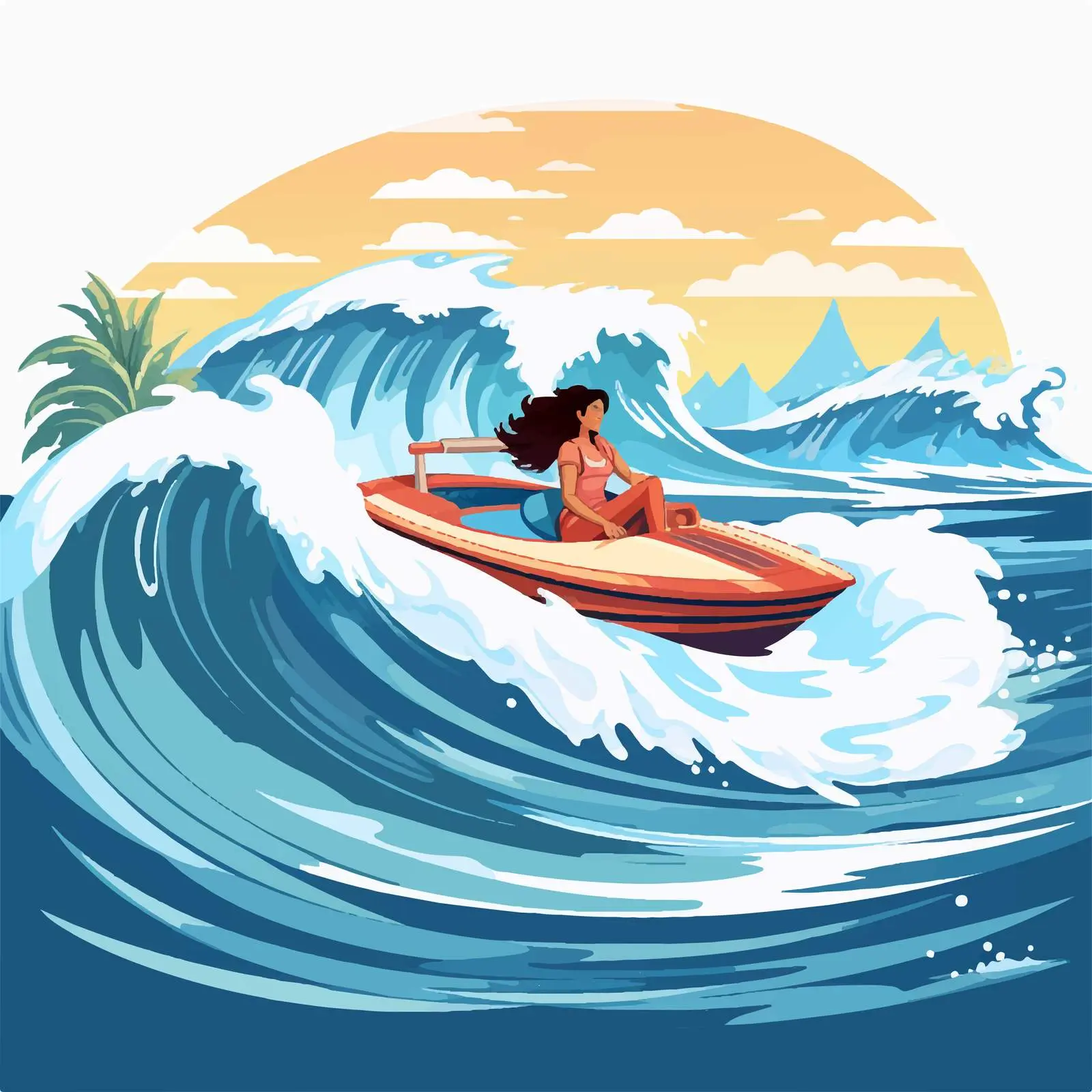 Woman Driving Speedboat in Ocean Wave Scenery — free download from Dotvec