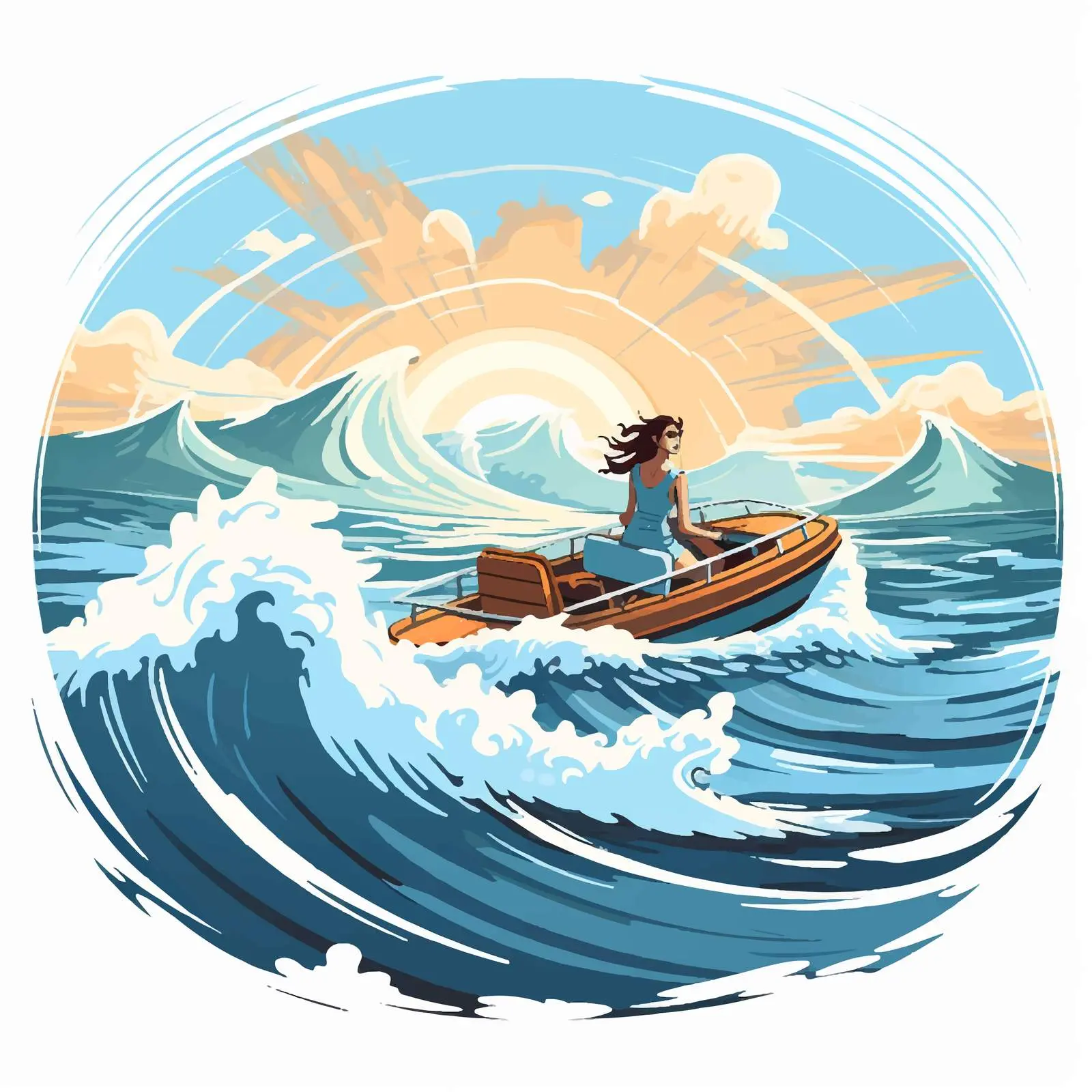Woman Driving Speedboat in Ocean Waves — free download from Dotvec