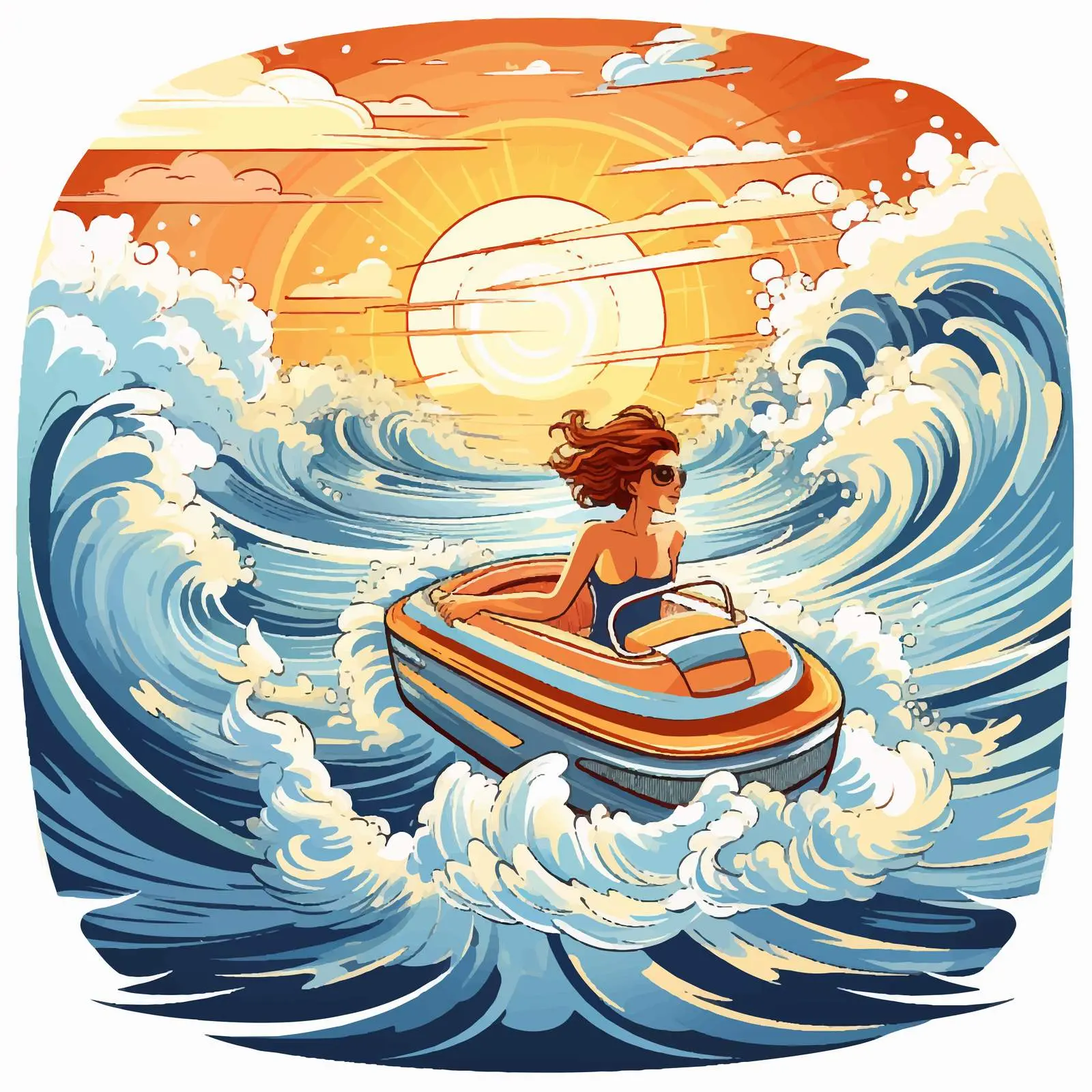 Woman Driving Speedboat in Ocean Wave Scenery — free download from Dotvec