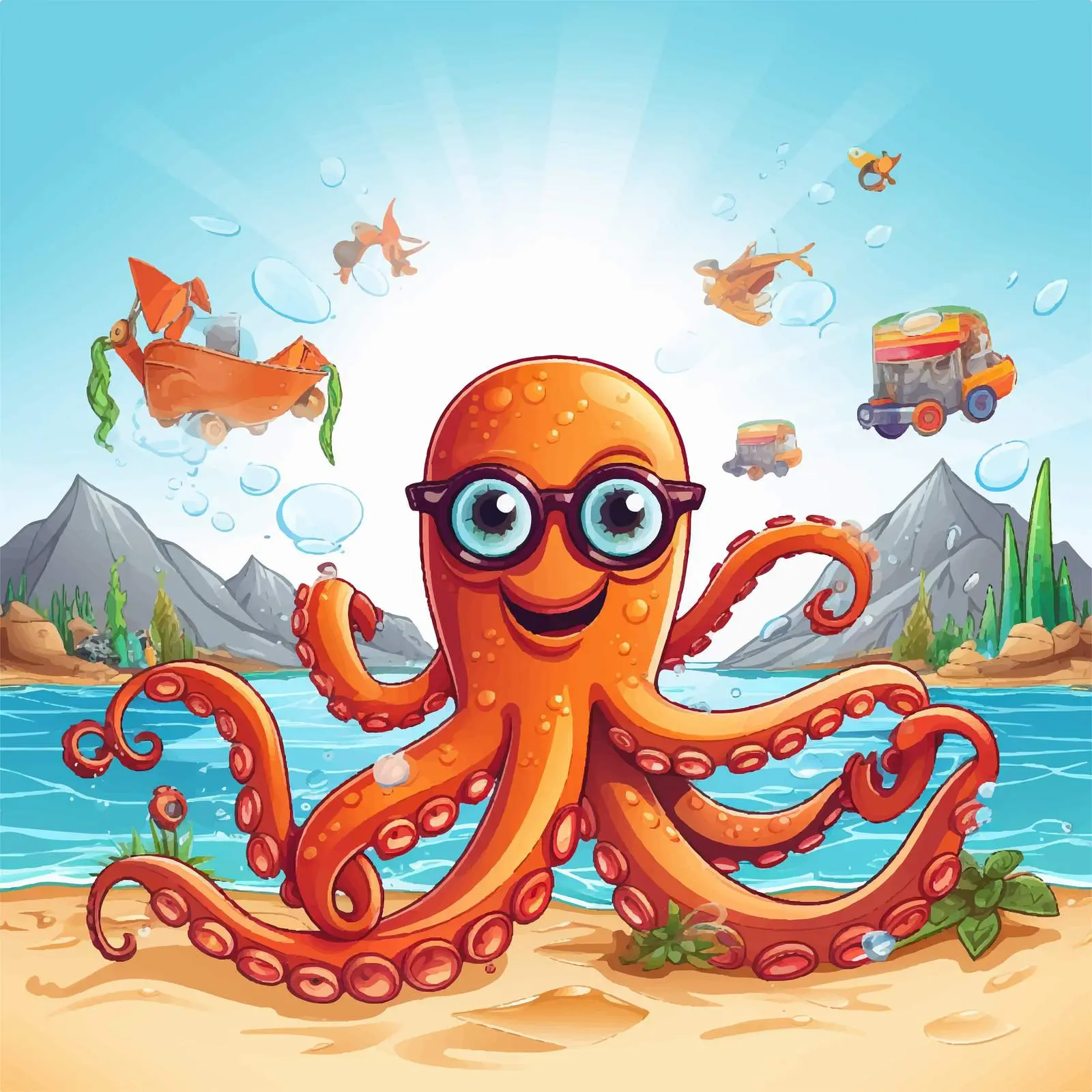 Cartoon Octopus and Squid in Summer Theme — free download from Dotvec