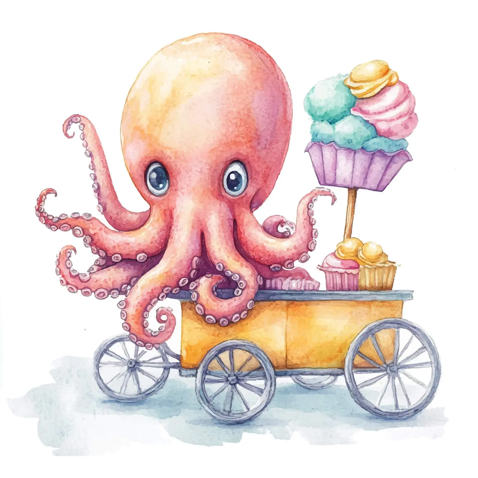 Whimsical Octopus Ice Cream Cart Illustration – free octopus image from Dotvec