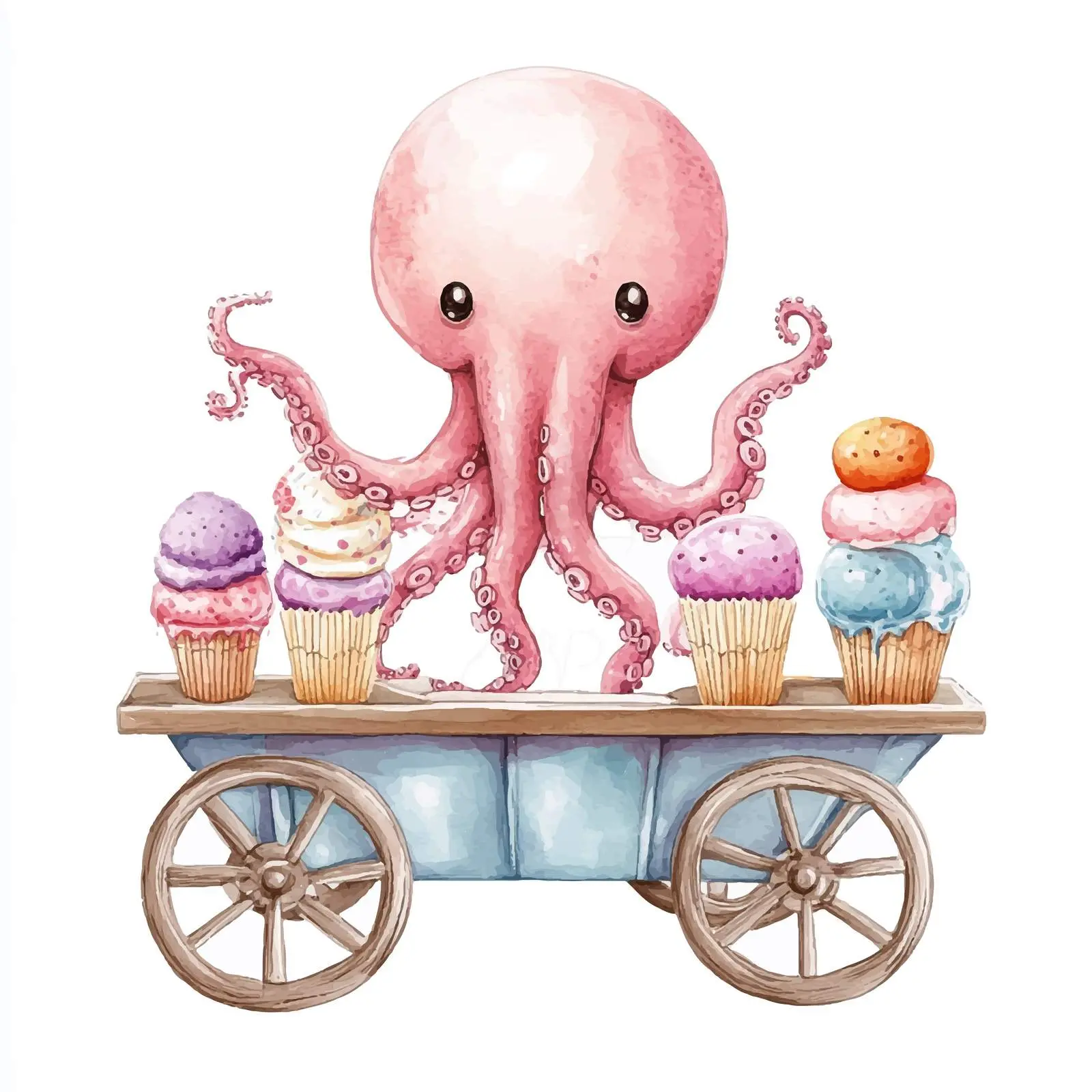 Whimsical Octopus Ice Cream Cart Illustration – free octopus image from Dotvec