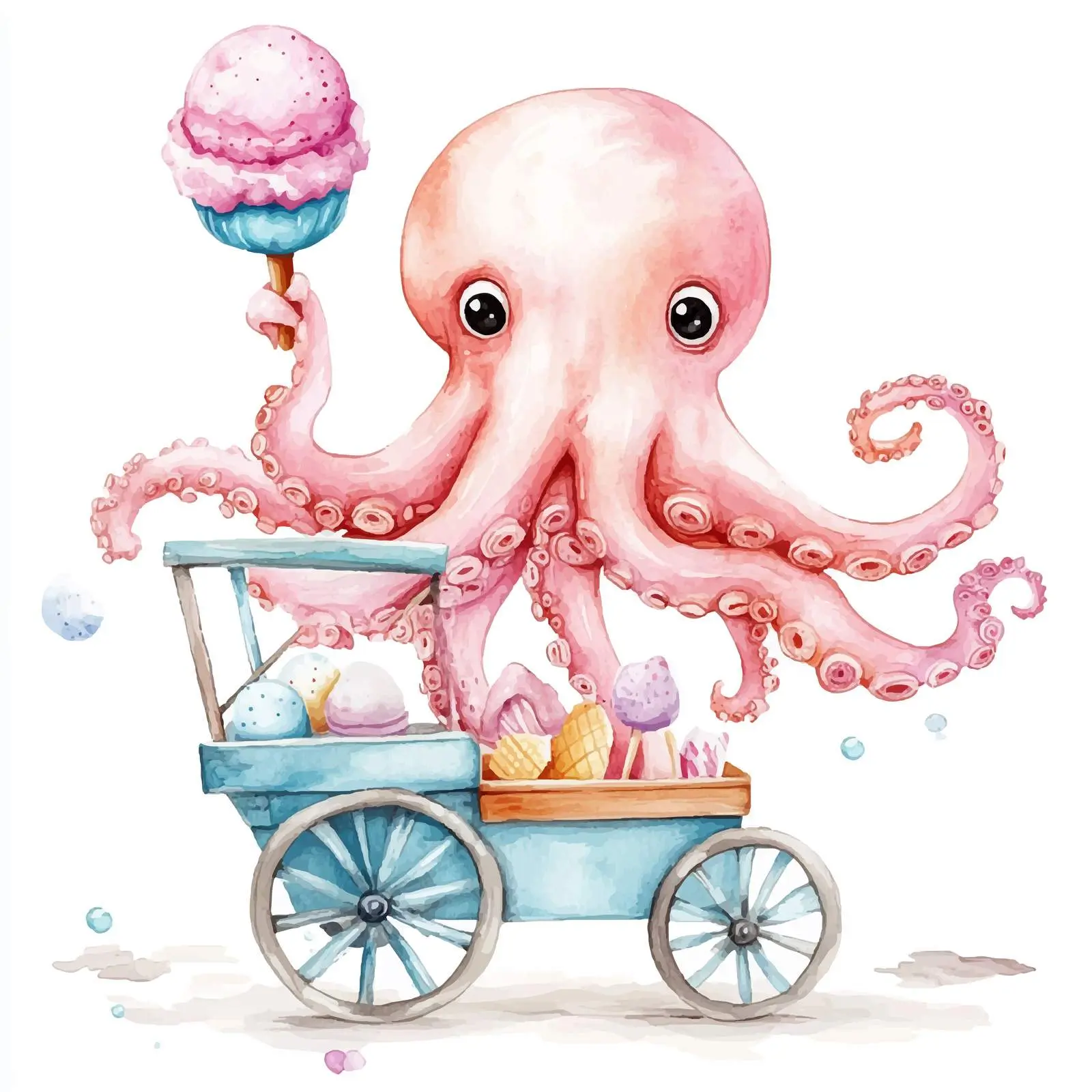 Cute Octopus Ice Cream Cart Illustration – free octopus image from Dotvec