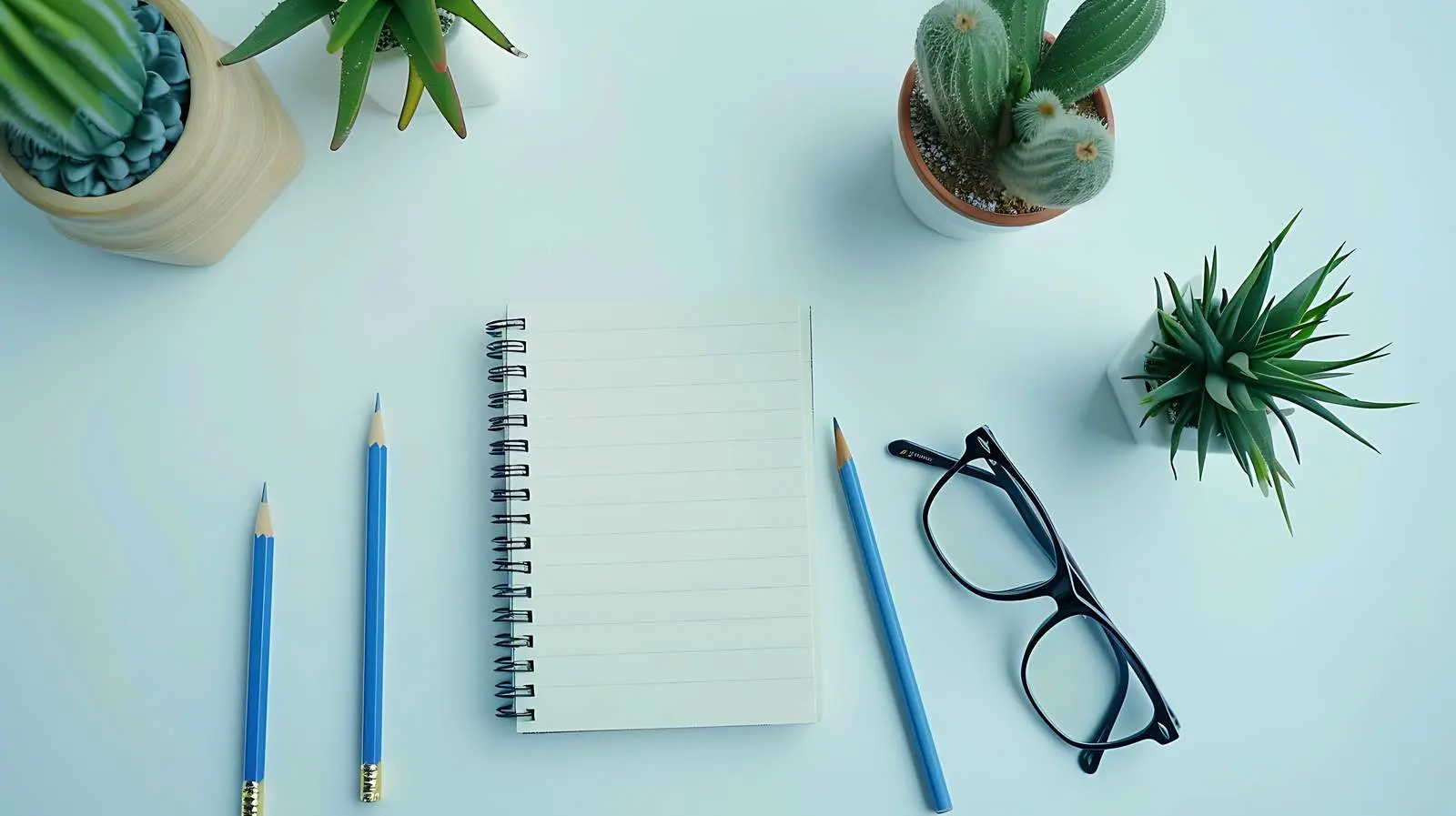 Office Desk with Notebook and Cactus — free download from Dotvec