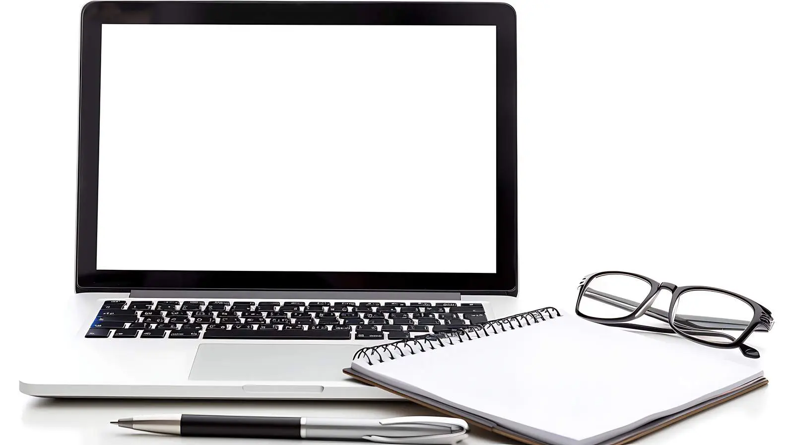 Office Table with Notepad and Laptop on White – free startup image from Dotvec