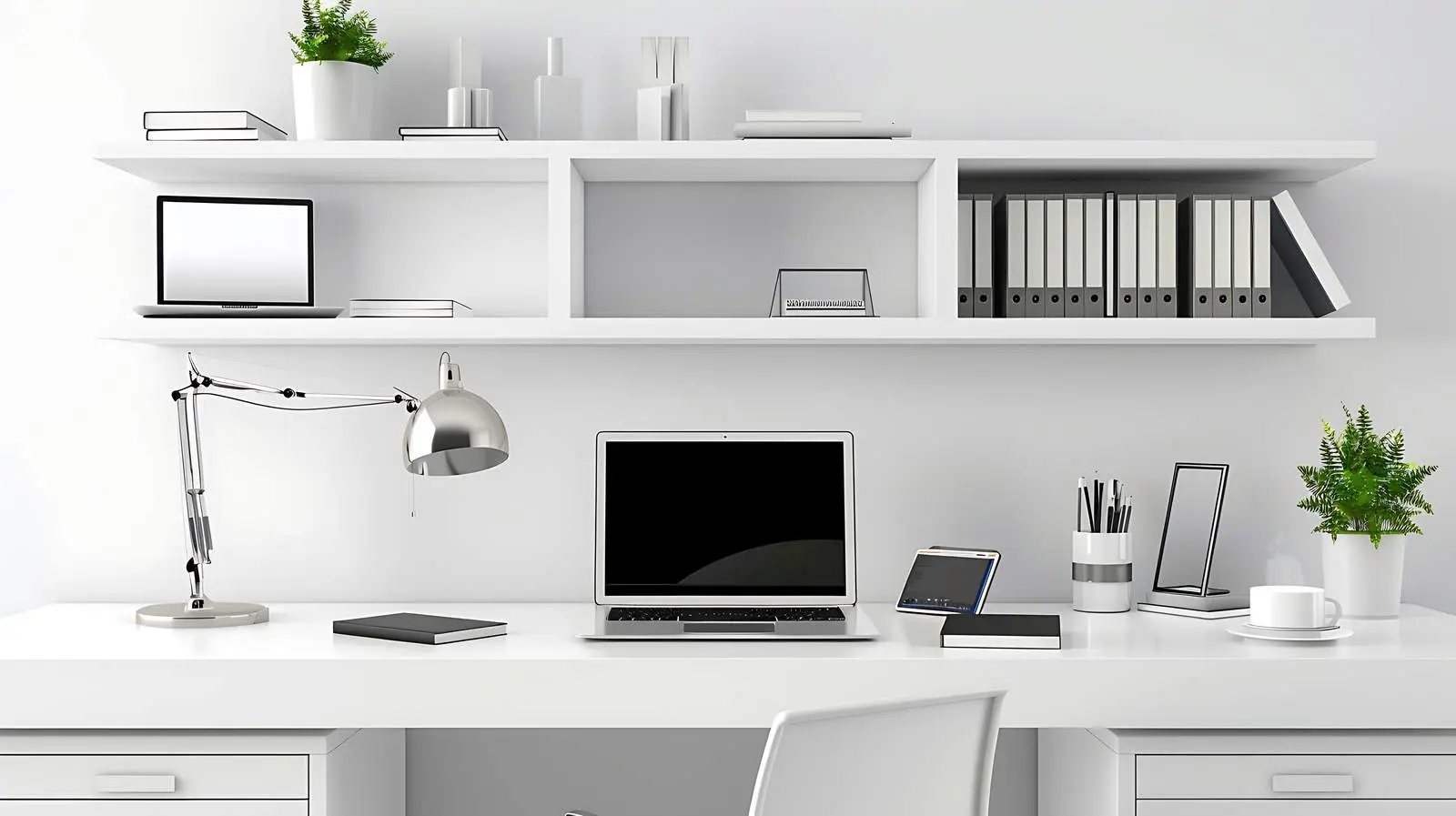 Modern Office Setup with Laptop and Lamp – free cabinet image from Dotvec
