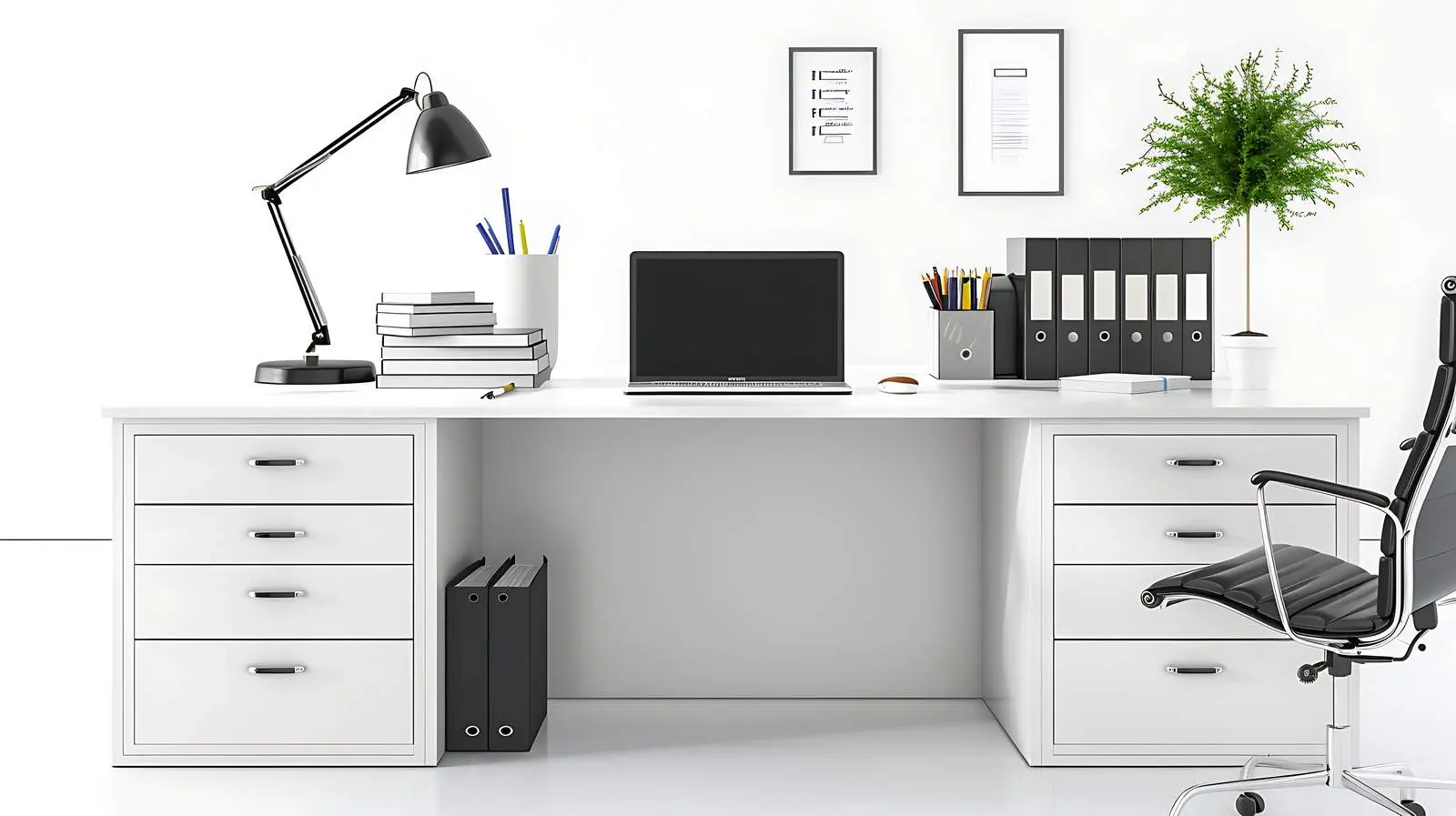 Modern Office Workspace with Laptop and Notebooks — free download from Dotvec