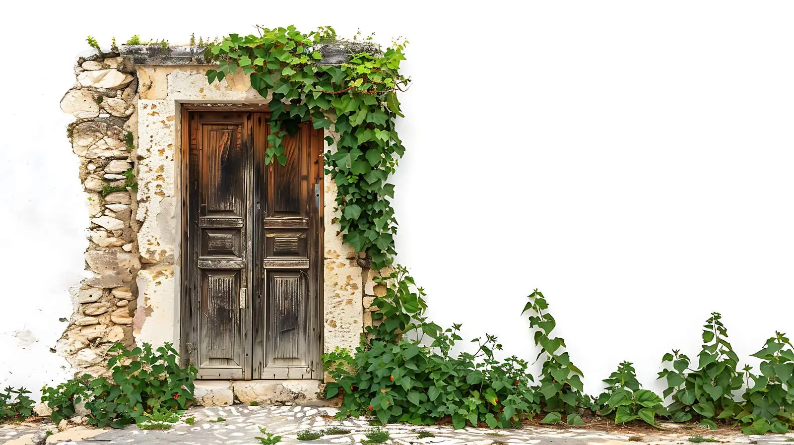 Ancient Colorful Door in Stone Wall with Ivy – free wooden door image from Dotvec
