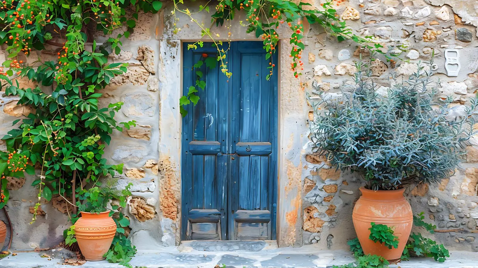 Colorful Textured Door in Stone Wall with Ivy – free wine image from Dotvec