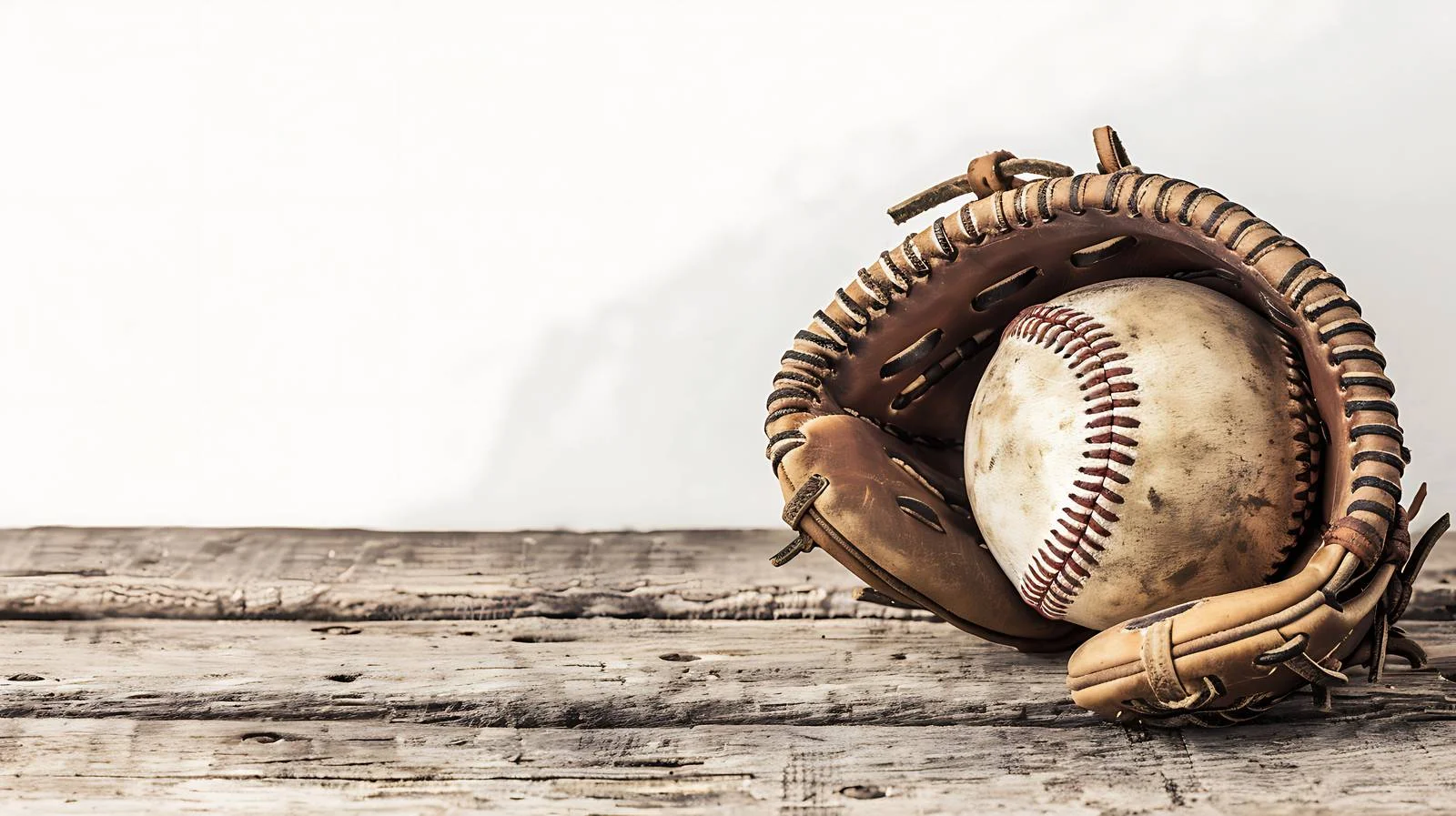 Vintage Baseball and Glove on Textured Wood — free download from Dotvec
