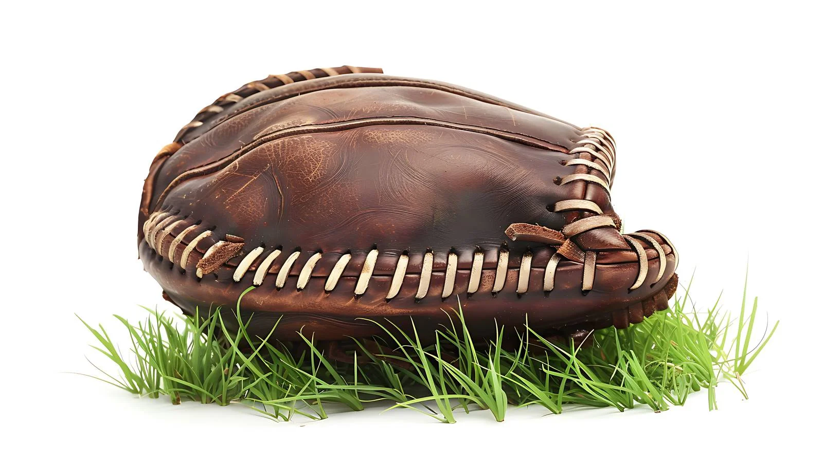 Vintage baseball and brown leather glove on grass — free download from Dotvec