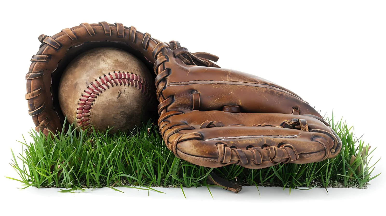 Vintage baseball glove with ball on grass — free download from Dotvec