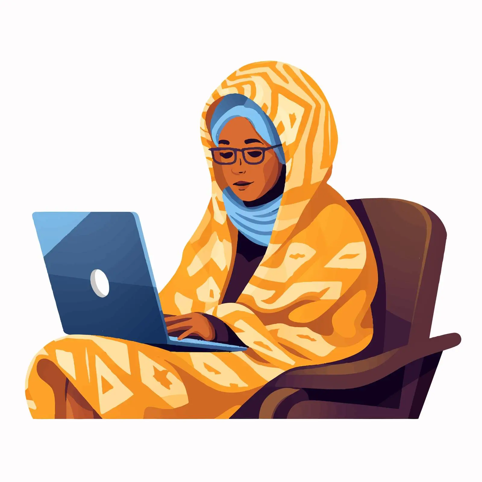 Elderly Woman Working on Laptop Under Blanket — free download from Dotvec