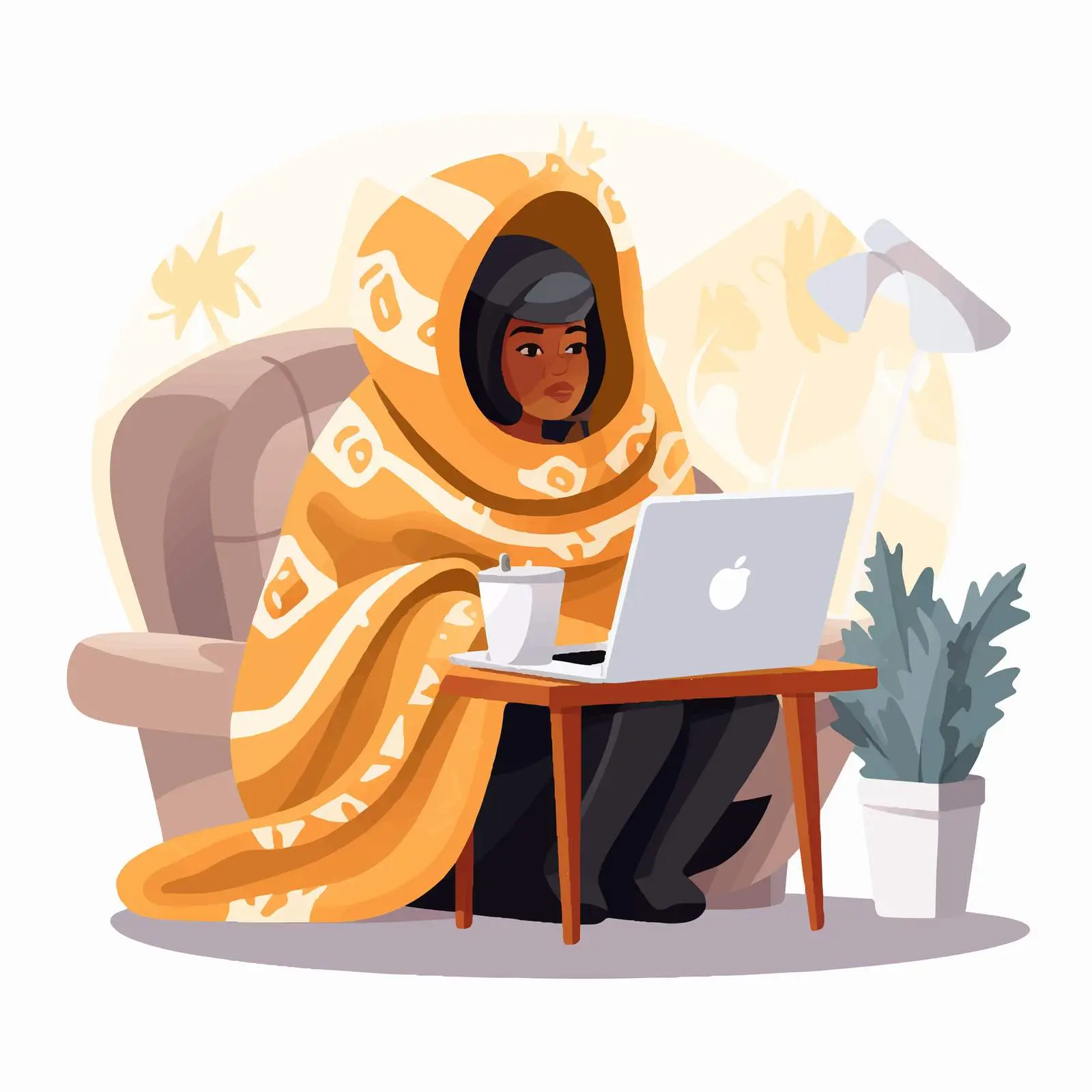 Elderly Black Woman Working on Laptop with Blanket — free download from Dotvec