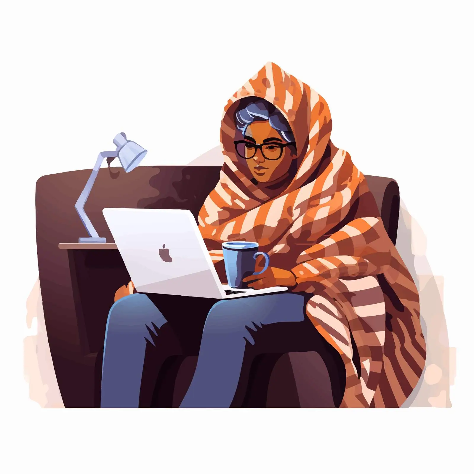 Elderly Black Woman Working on Laptop with Blanket – free digital age image from Dotvec
