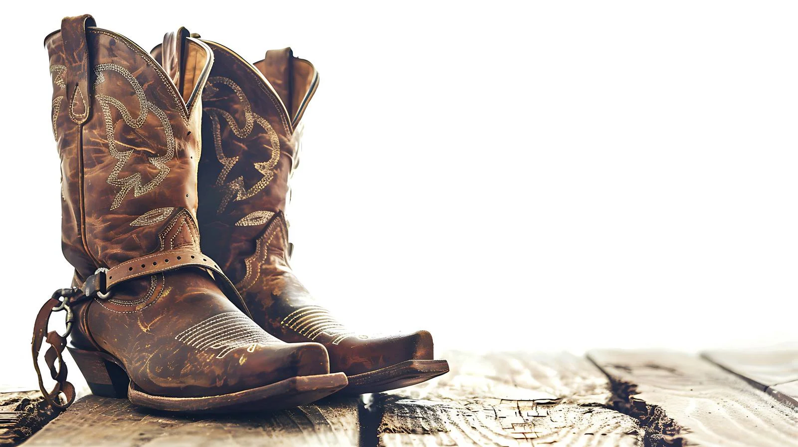 Vintage Brown Cowboy Boots with Spurs on Wood — free download from Dotvec