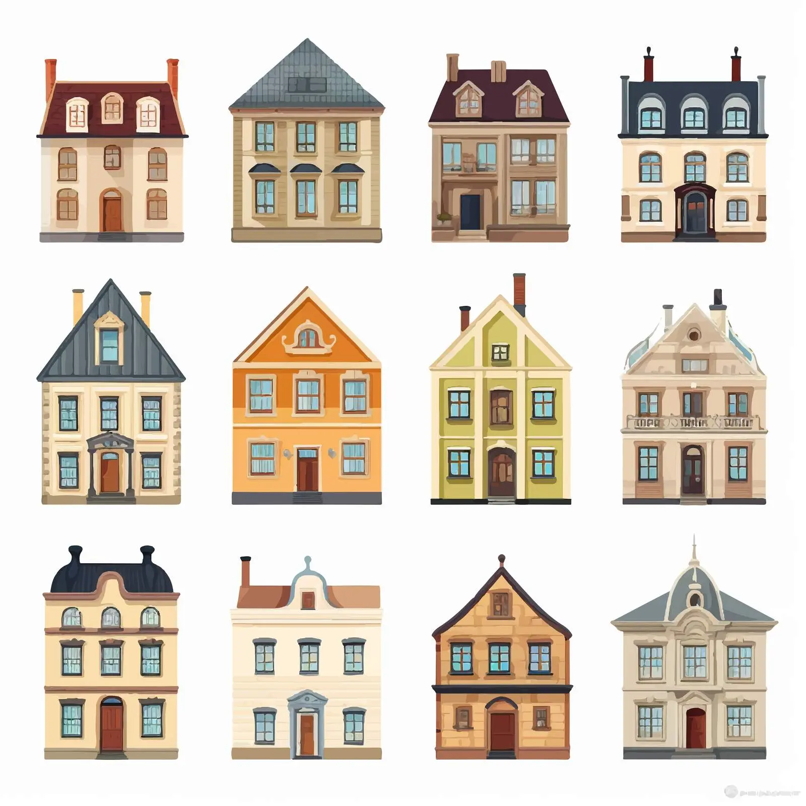Urban Architecture Old City Building Facades Set — free download from Dotvec