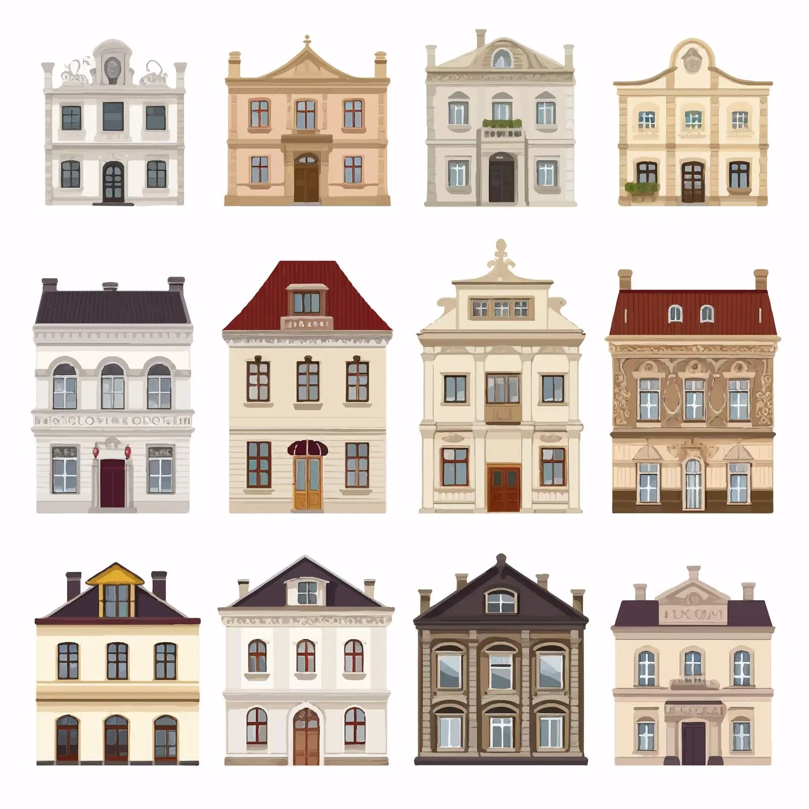 Old City Building Facades Urban Architecture Set — free download from Dotvec