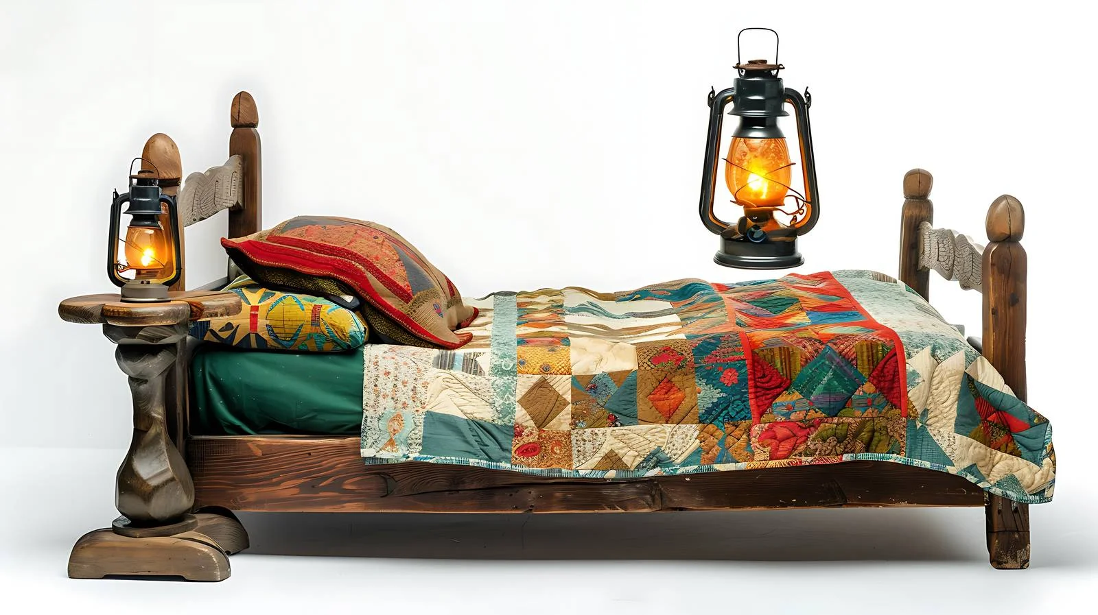 Vintage Bed and Quilt with Oil Lamp — free download from Dotvec