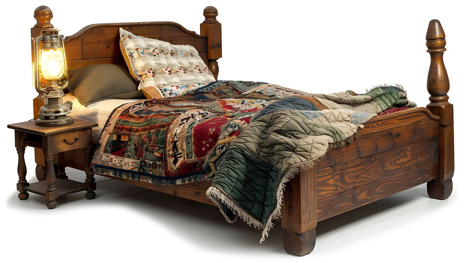 Vintage Bed with Quilt and Oil Lamp — free download from Dotvec