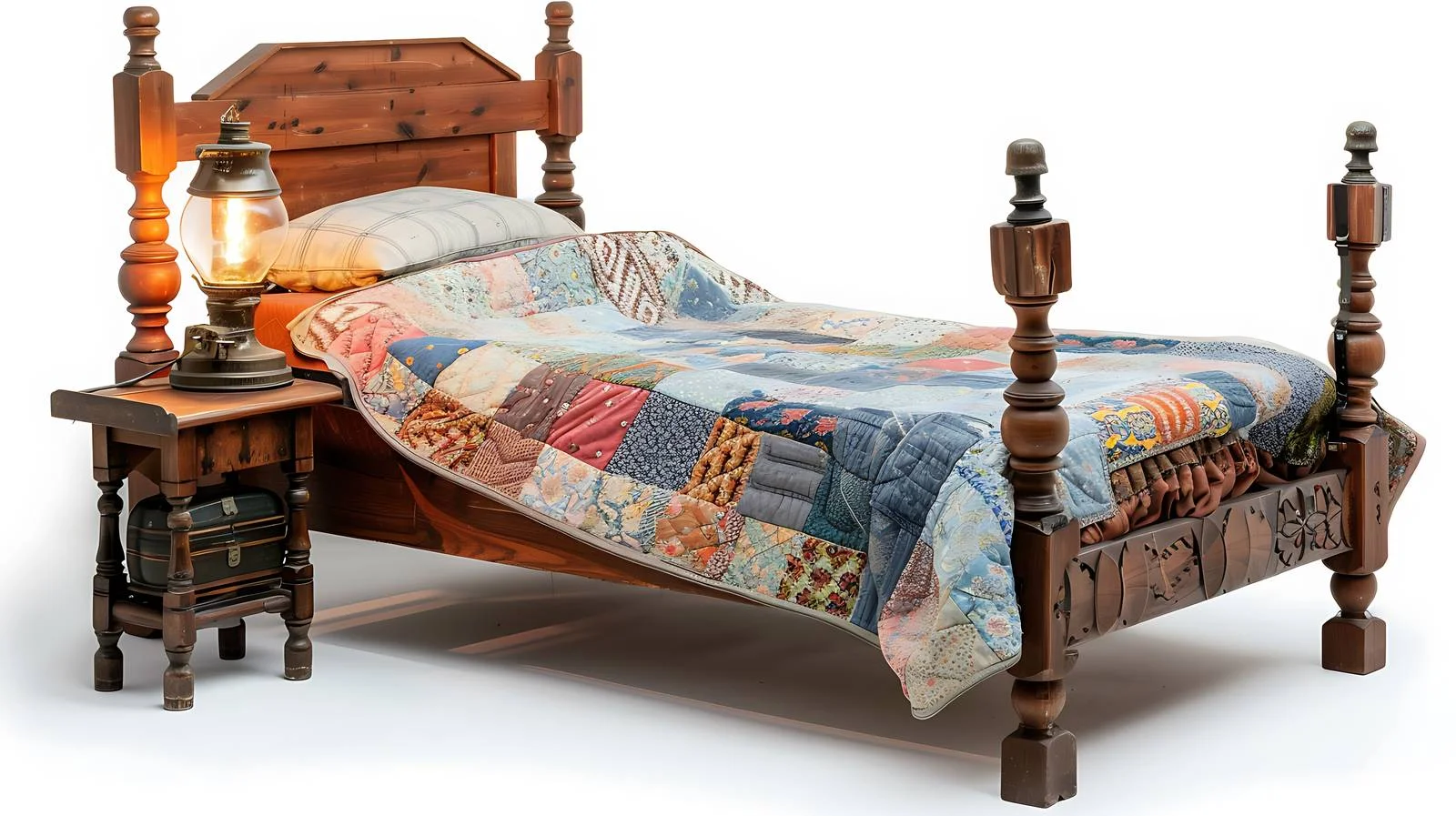 Vintage Bed with Quilt and Antique Lamp — free download from Dotvec