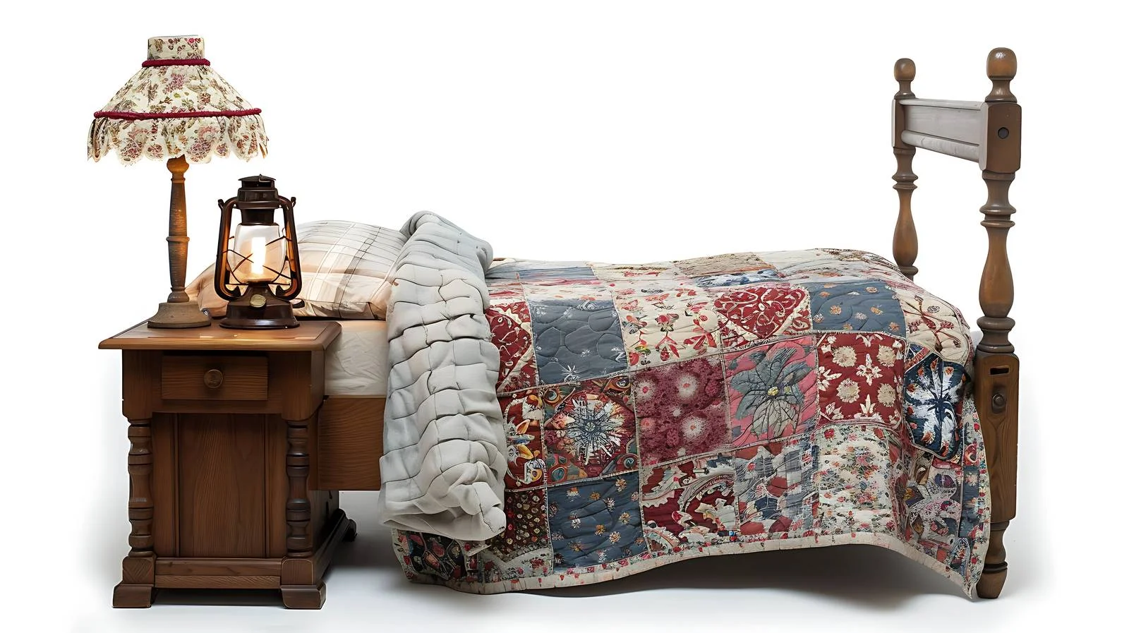 Vintage Bed with Quilt and Antique Lamp — free download from Dotvec