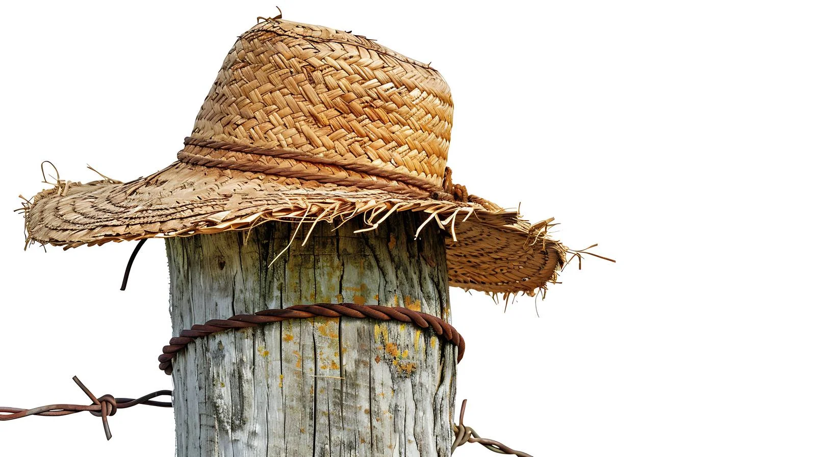Vintage straw bonnet on Texas fence — free download from Dotvec