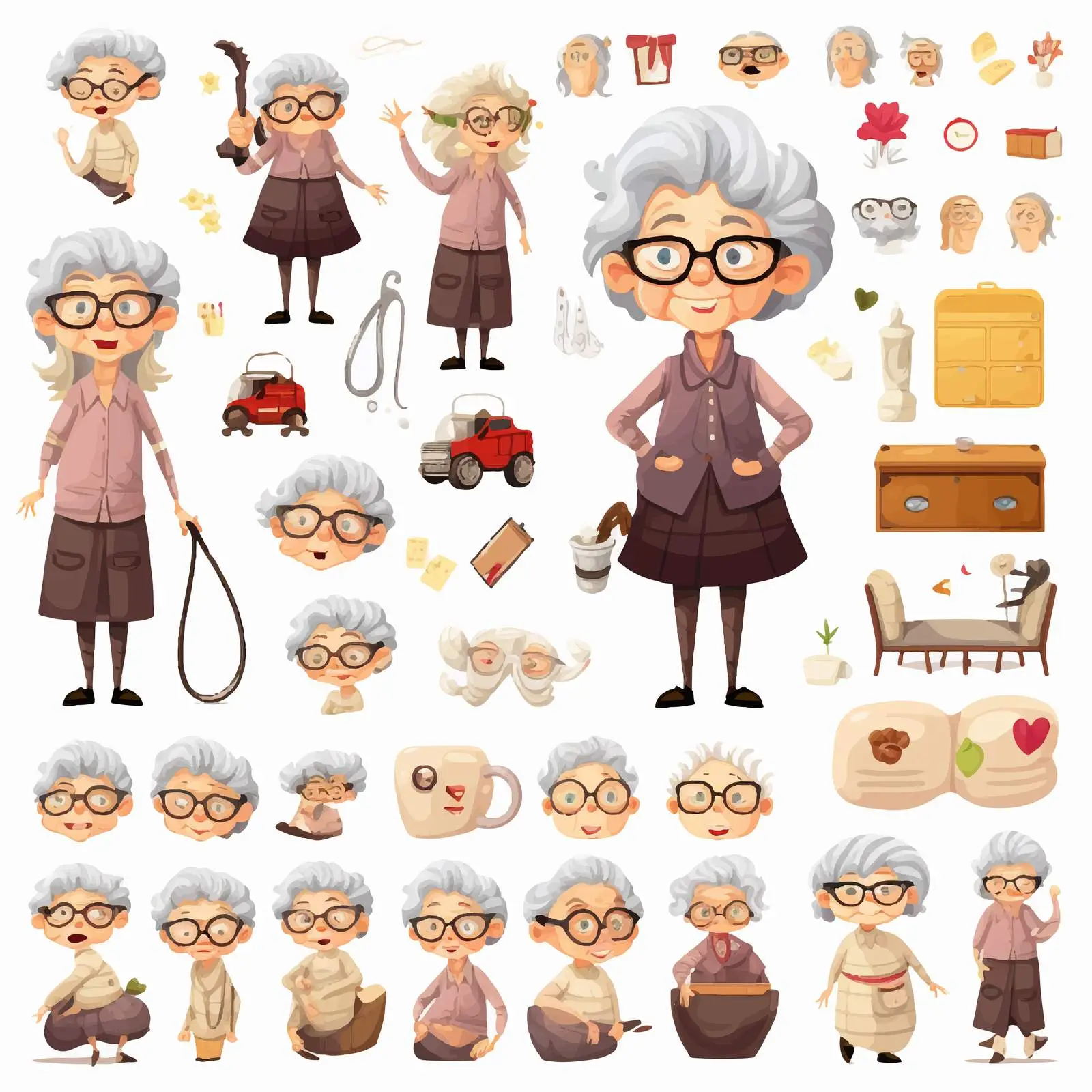 Trendy Granny Character Vector Design Creation Set — free download from Dotvec
