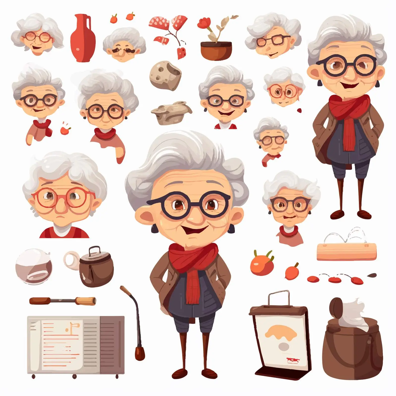 Trendy Granny Character Creator Vector Set – free vector art set image from Dotvec