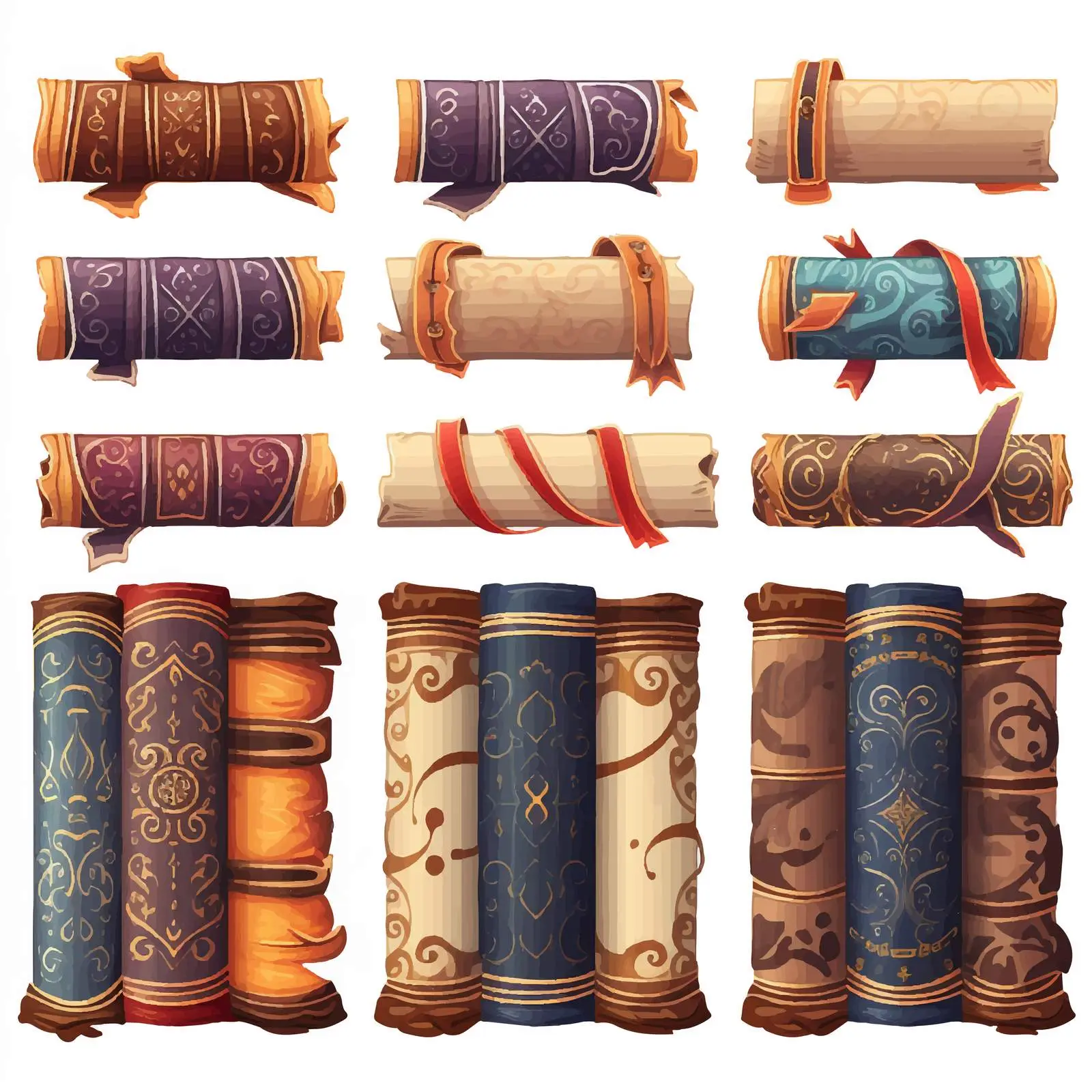 Ancient Magic Books and Scrolled Pages — free download from Dotvec