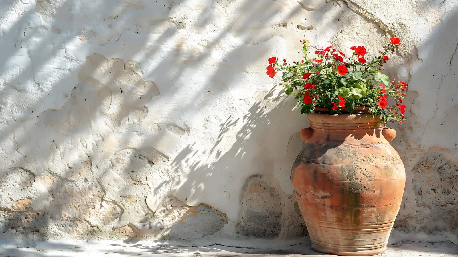 Medieval Clay Pot with Flowers on Stone Wall – free patio image from Dotvec