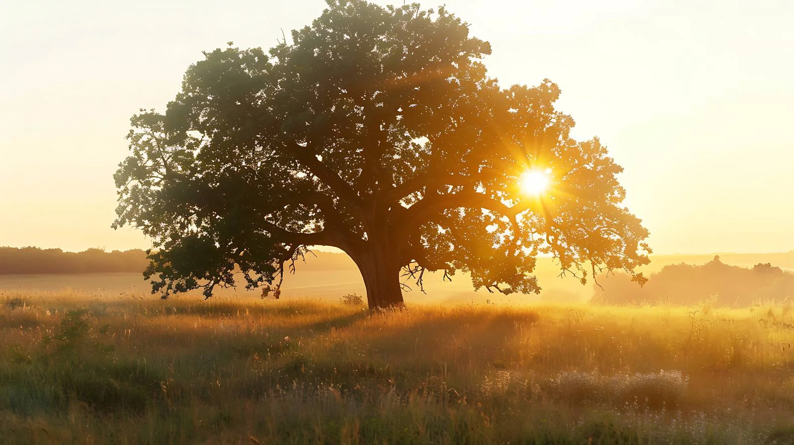 Majestic oak tree in sunrise light — free download from Dotvec