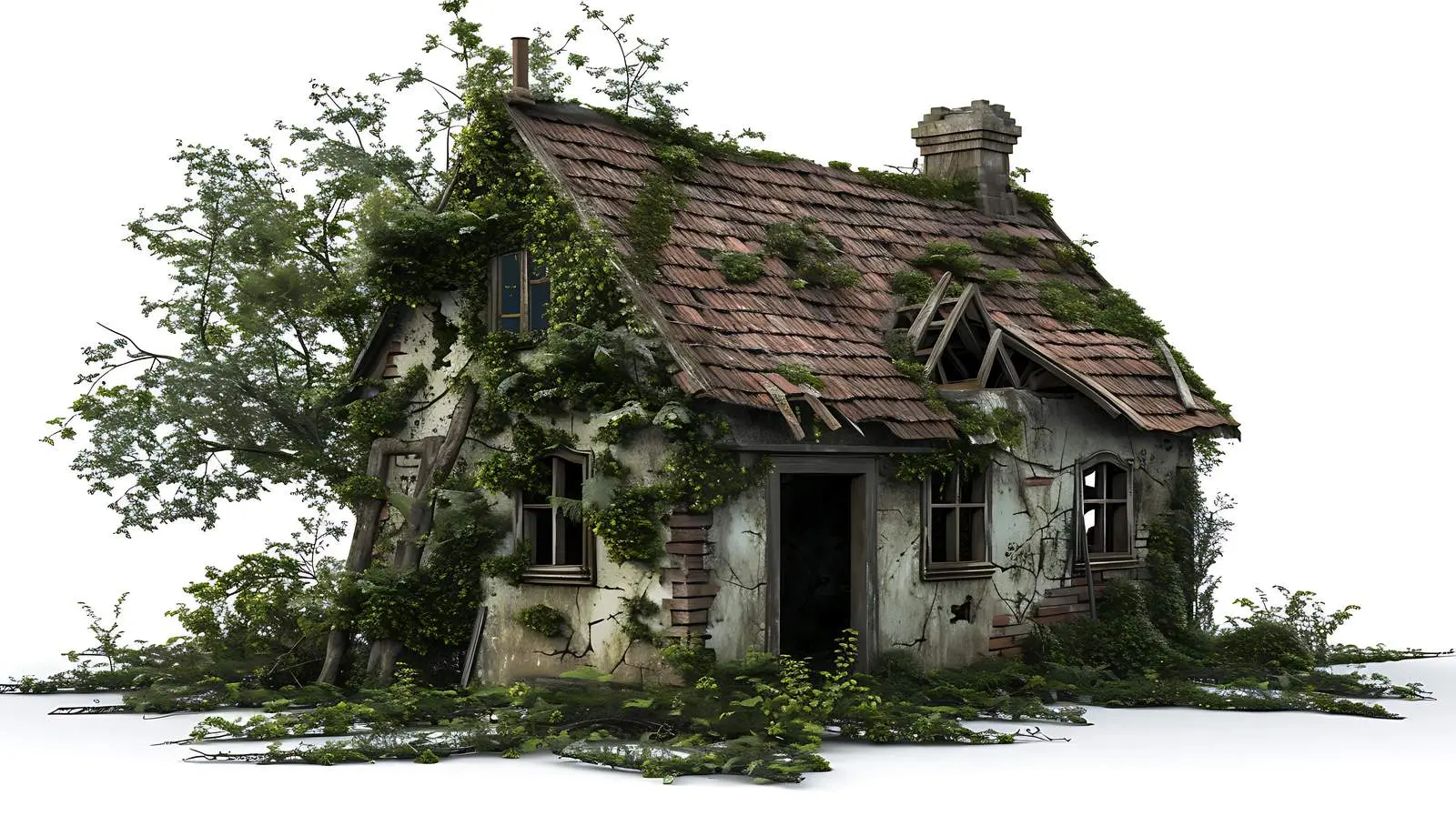 Abandoned Forest House on White Background — free download from Dotvec