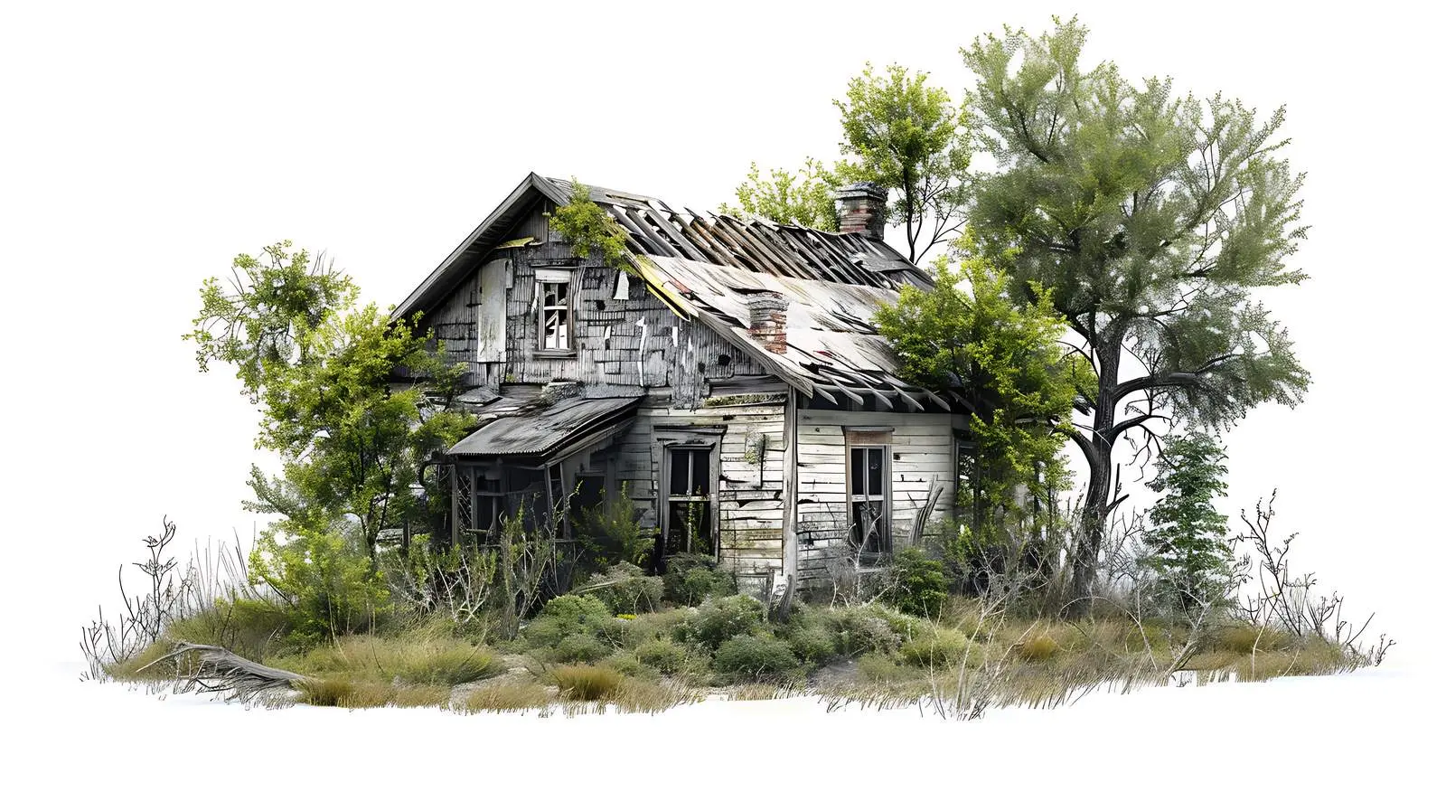 Abandoned Forest House Isolated on White Background — free download from Dotvec
