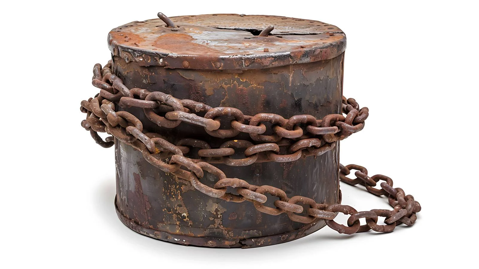 Rusty chain coiled on well drum — free download from Dotvec