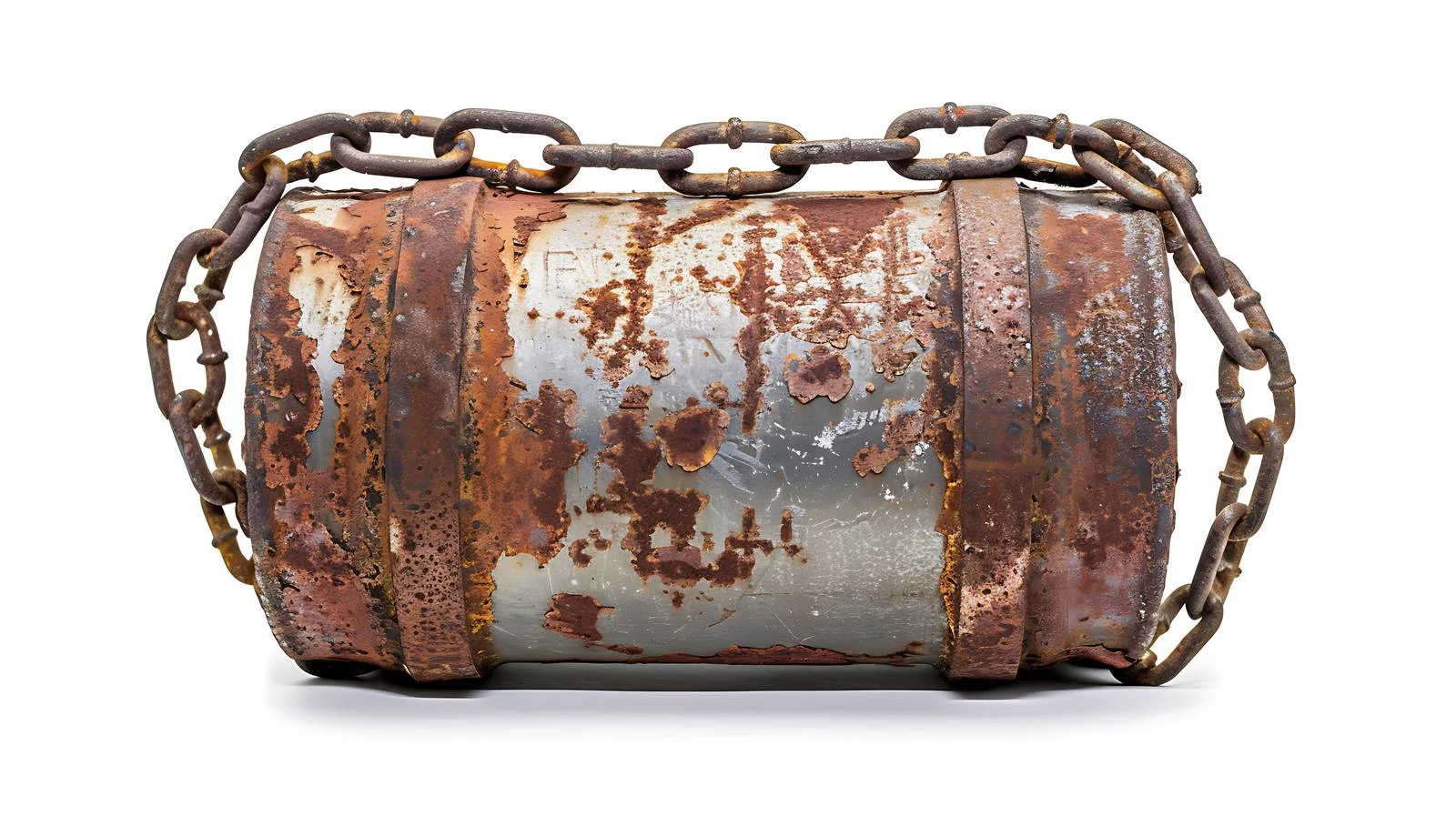Weathered metal chain coiled on rusty spool — free download from Dotvec