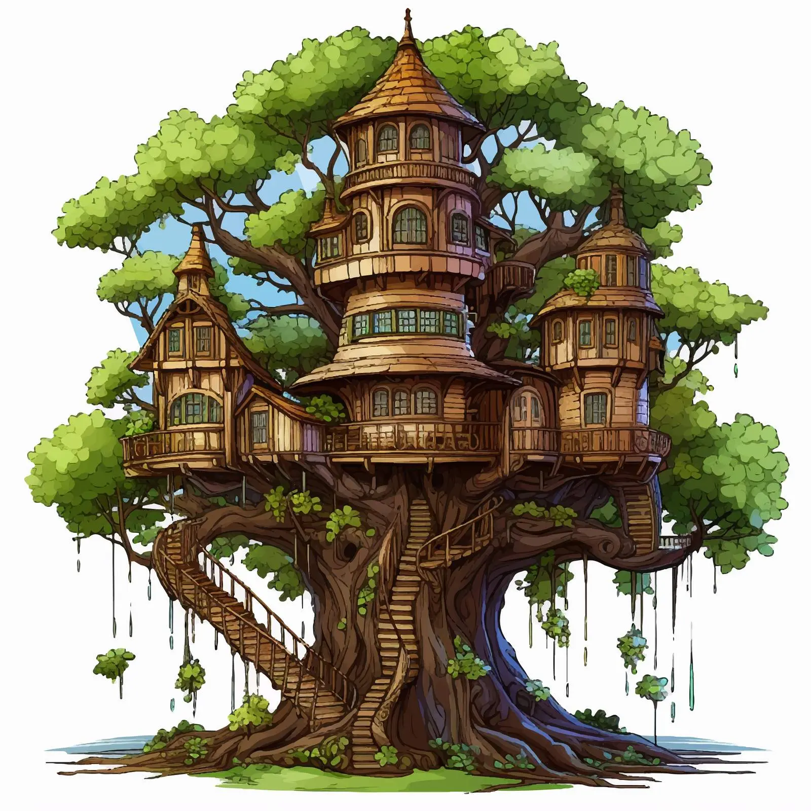 Vintage Treehouse Cartoon Illustration — free download from Dotvec