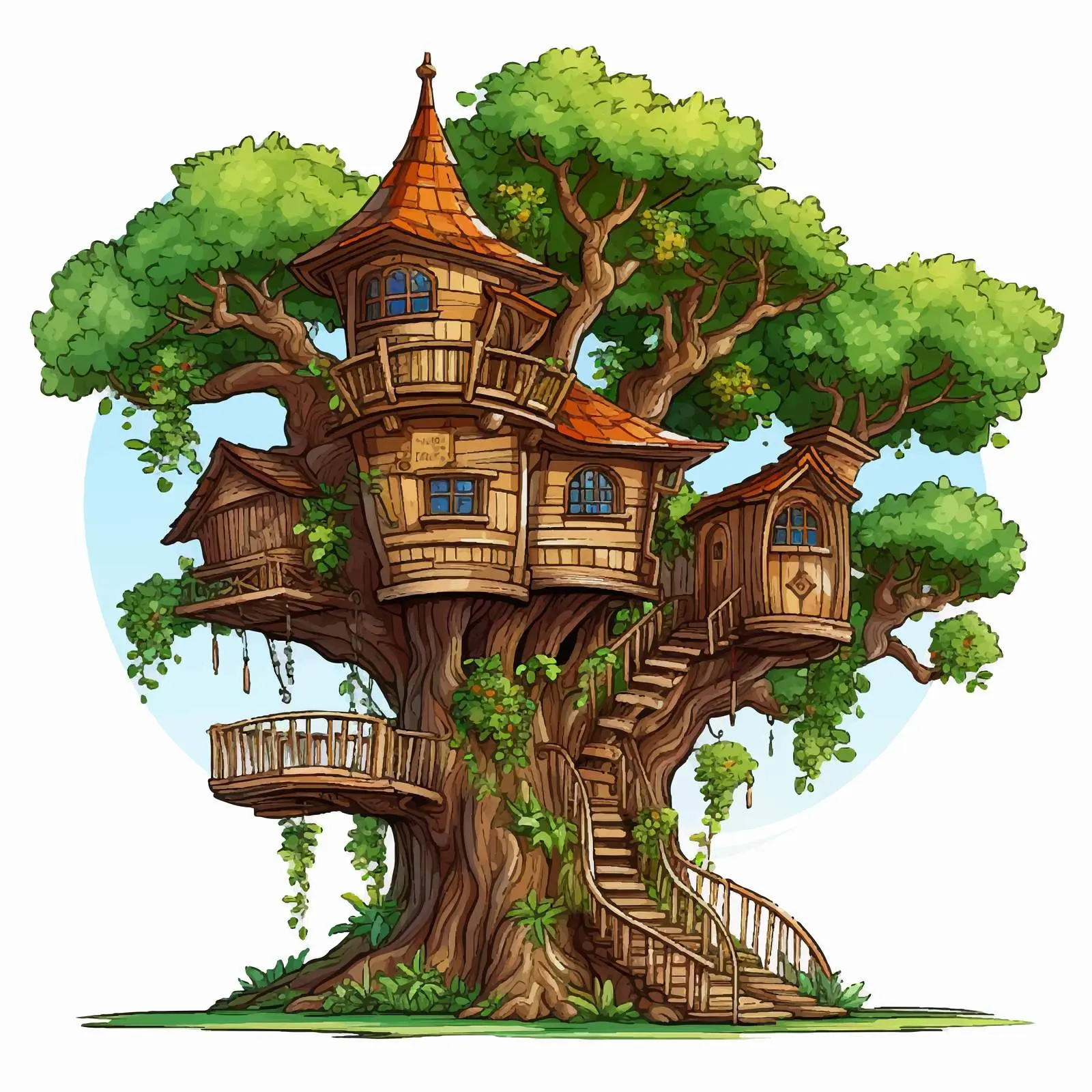 Charming Treehouse Vector Illustration in Cartoon Style — free download from Dotvec