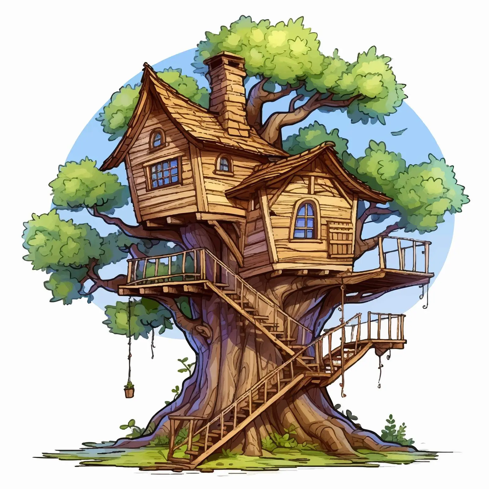 Whimsical Treehouse Illustration Vector Art — free download from Dotvec