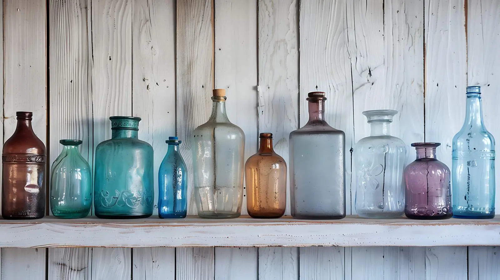 Vintage Translucent Antique Bottles on Wooden Wall — free download from Dotvec