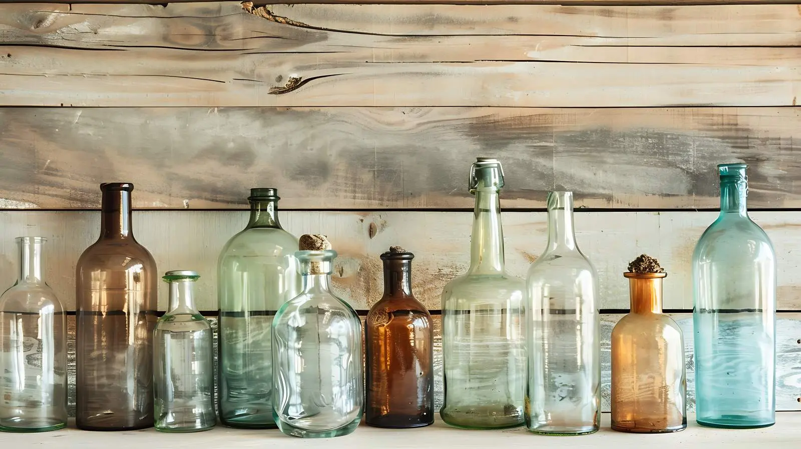 Vintage Translucent Bottles on Wooden Wall — free download from Dotvec