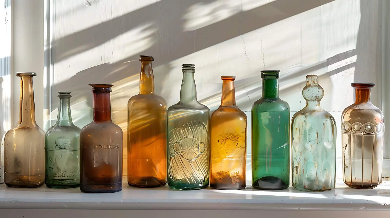 Vintage Translucent Bottles with Sunlight Shadows — free download from Dotvec
