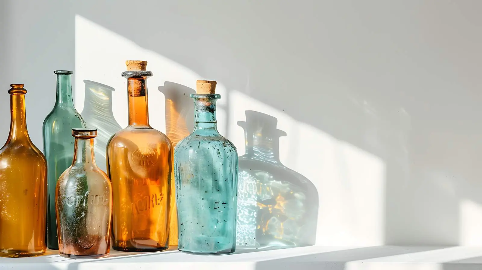 Vintage Translucent Bottles with Sunlight Shadows — free download from Dotvec
