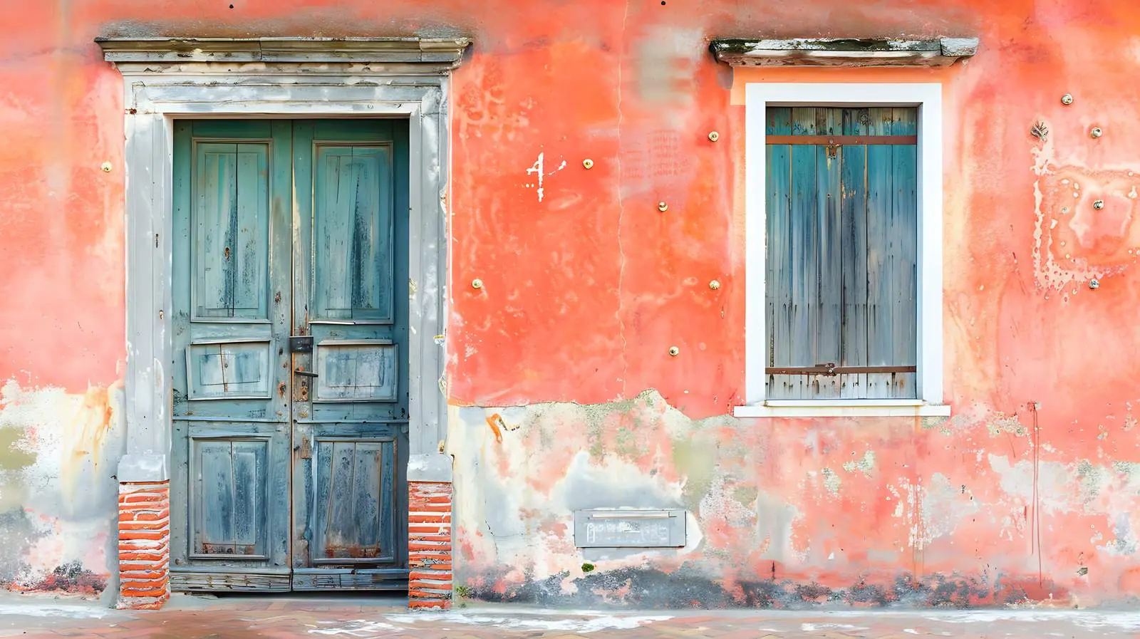 Vintage Wooden Door with Coral Walls — free download from Dotvec