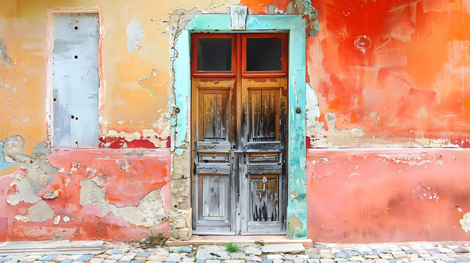 Vintage Wooden Door with Coral Walls — free download from Dotvec