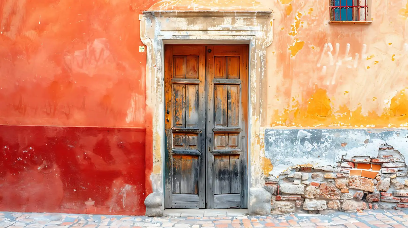 Vintage Wooden Door with Coral Walls — free download from Dotvec