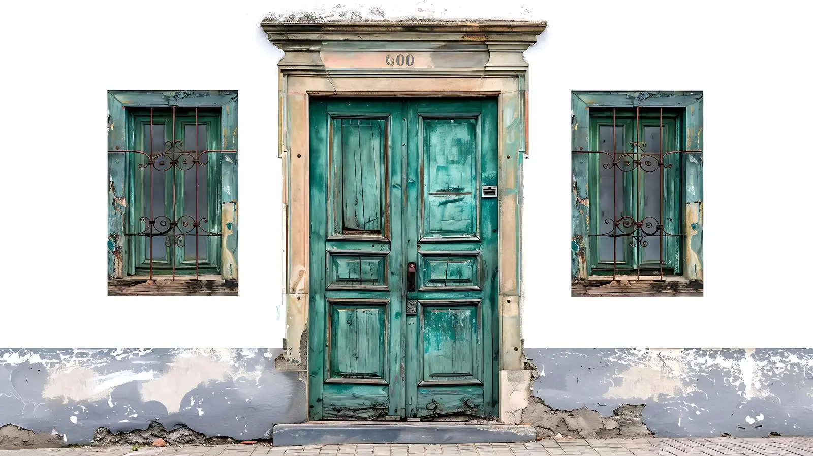 Vintage Wooden Door with Colorful Green Walls – free artistic elements image from Dotvec