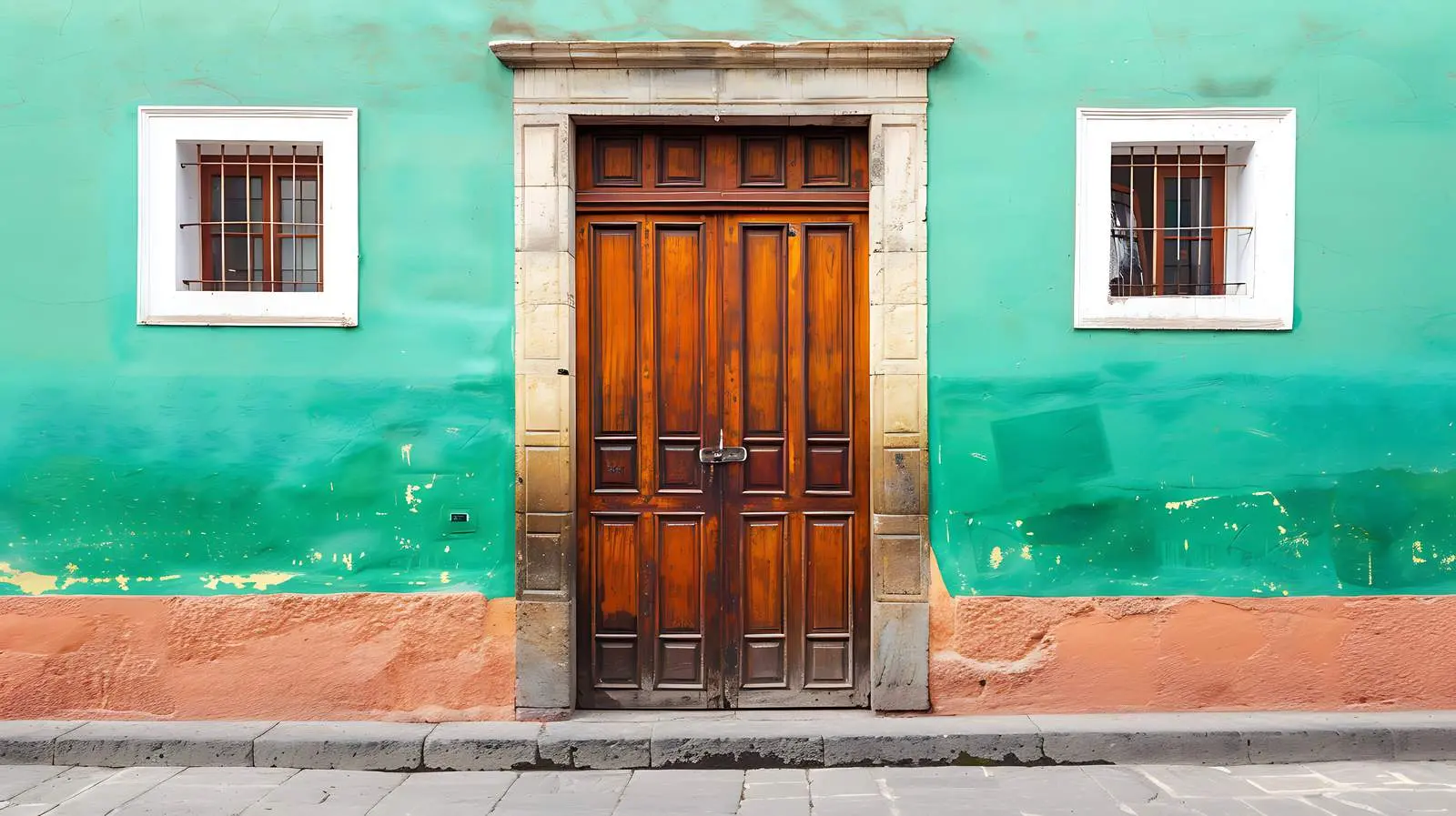 Vintage Wooden Door with Colorful Green Walls — free download from Dotvec